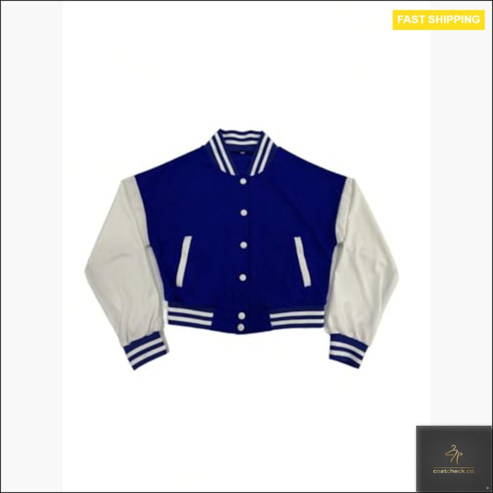 Cropped Varsity Bomber Jacket, Button Front, Colo… - image 5